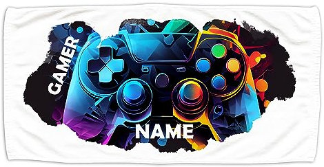 GRAZDesign Badetuch Gamer mit Namen personalisiert | Badehandtuch groß 140x70cm, Kinder & Erwachsene | Handtuch Strandtuch Zocker Geschenke