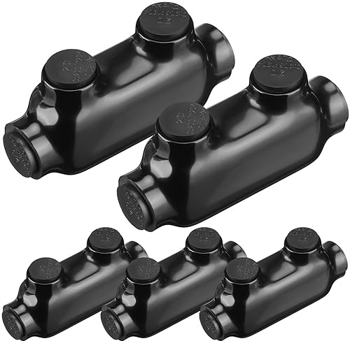 Copkim 5 Pcs Black Insulated Multi Cable Connector, 2 Ports Electric Wire Connectors and Soldering Lugs, Single Side Entry Cable Splicers with Oxide Inhibitor (1/0-14 Wire Range,2.99''L x 1.42''H)