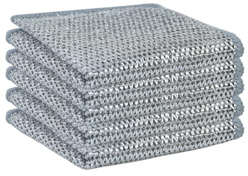 Udewo 5 trapos multiusos para fregar platos de alambre antiarañazos en húmedo o seco, reutilizables, paños de limpieza de alambre, paños de limpieza multifuncionales, paño de cocina sin pelusa