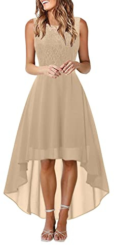 Robe en Dentelle pour Femme Soirée Cocktail Bal High Low Jupe Asymétrique en de sans Manche pour Mariage avec Ceinture obe De Soiree Grande Taille Club Dress Chic Et Glamour Courtes Robes