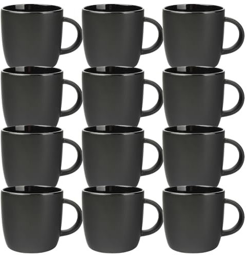 Schramm® Kaffeetassen Set schwarz aus Porzellan wählbar 6 oder 12 Stück 250 ml Kaffeebecherset Kaffeebecher Keramik Tasse mit Henkel 6er oder 12er Set, Anzahl:12 Stück