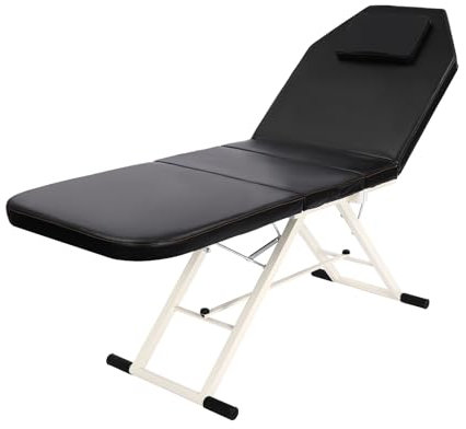 WEIGR Massageliege Klappbar, Mobile Therapieliege Massagebett,Höhenverstellbar,182x60cm, Physiotherapie-Klapptisch,Massageliege,SPA Salon Bett 3 Zonen Klappbar PVC, Schwarz