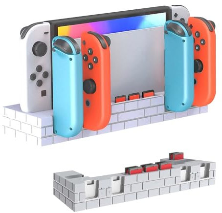 AriKroii Caricatore per Switch/Switch OLED，Ricarica Controller per Swtich accessori，Ricarica 4 Controller Contemporaneamente,Switch OLED con 8 slot di giochi e Indicatore LED (Bianco)