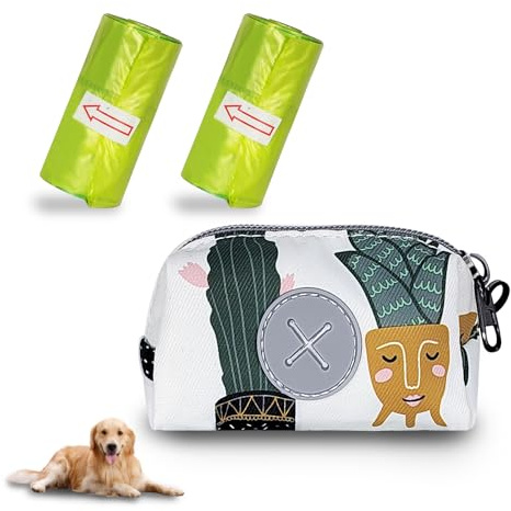 MultiValue Dog Waste Bag Dispenser, Polyester Creative Pattern Dog Poop Bag Holder 2 Pet Poop Bags Portable Dog Waste Holder with Hook Clip Zipper for Running Hiking (B, S)