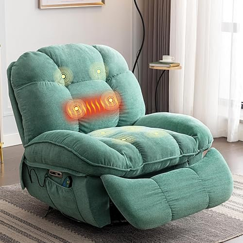 LONXIU Relaxsessel elektrisch, Sessel elektrisch mit Ladeanschluss, TV-Sessel mit Massage und Heizung, TV-Sessel für Wohnzimmer mit elektrischer Verstellung, Grün