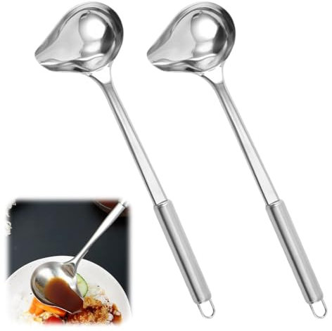2 Pièce Cuillères à Sauce en Acier Inoxydable 30 cm - Louche Cuisine Inox, Cuillère à Sauce avec Bec Verseur, Cuillère à Sauce Inox pour Sauces, Vinaigrettes