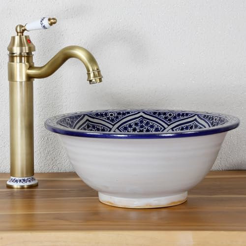 Lavabo in ceramica blu, lavabo da appoggio per bagno e WC degli ospiti, lavabo da incasso senza foro per rubinetto e senza troppopieno/lavandino