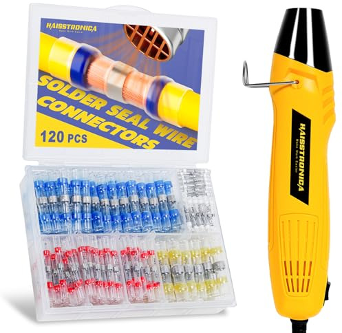 haisstronica 120 PCS Solder Seal Wire Connectors with Mini Heat Gun Kit, Waterproof Heat Shrink Wire Connectors, 10-26 AWG Solder Stick Wire Connectors for Automotive, Marine & Wiring Repair