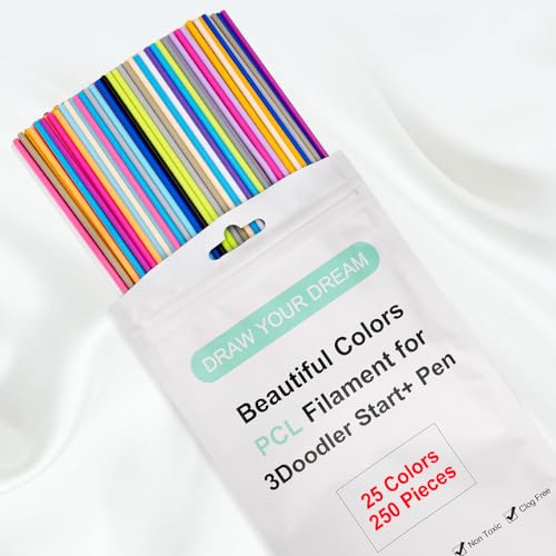 Kretrum 250 Stück 25 Farben 3D Doodler Nachfüllpakete für 3Doodler Start+ Stift 2.5mm 3D Doodler Nachfüllungen PCL Nur für 3Doodler Start Stift Jede Farbe 15.2 cm x 10 pcs Gesamt 250 pcs