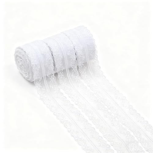 Nurila Spitzenband Set, 30m Spitzenband Set weiße 40mm Spitzenblumen,Schleifenband Hochzeit Für Nähen Handwerk Hochzeit Deko Geschenkbox Tischdeko Basteln Geschenkband