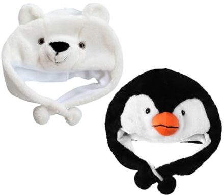 ORFOFE 2 Stück Beanie Mütze mit Pinguin und Eisbär Design Weiche Atmungsaktive Wintermütze für Jungen und Mädchen Warme Lustige Tiermütze für Kalte Jahreszeiten für Outdoor und Party