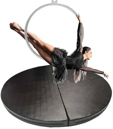 Pole-Dance-matta, rund Aerial Hoop fallskyddsmatta för hemmagymmet – 120/140/150/160/180/200 cm Pole-Dance och yogafitnessmatta, 3/5 cm tjockt säkerhetsskydd (svart, 120 c