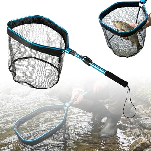 Épuisette Peche Pliable, Épuisette de Pêche Pliable, Filet de Pêche avec Poignée Télescopique 105 cm pour Truite Carpe Saumon Poisson Chat Kayak Facile à Attraper et Relâcher