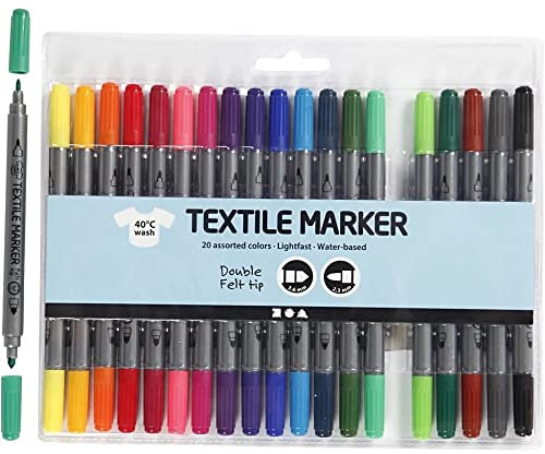 Creativ Textilmalstifte, Strichstärke: 2,3 und 3,6 mm, Sortierte Farben, 20 Stück
