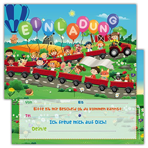 Lot de 12 cartes d'invitation pour anniversaire d'enfant pour garçon ou fille (train)