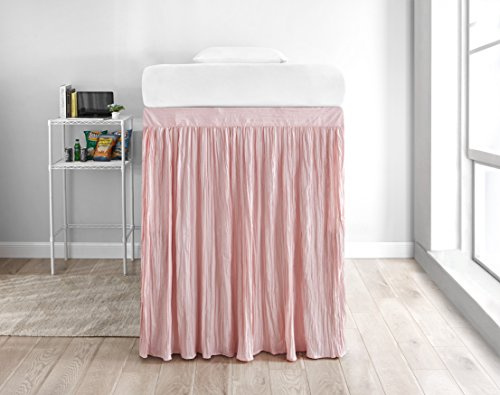 Crinkle Extended Dorm Sized Bed Skirt Panel with Ties (1 Panel) - Rose Quartz (for Raised or lofted beds)