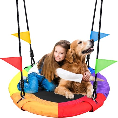Odoland Saucer Kid Tree Swing - 900D Waterproof Oxford Platform Outdoor Round Flying Saucer Swing for Backyard wirh Adjustable Hanging Ropes for 12 Years Kids Color