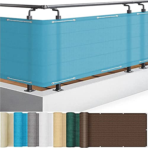 Sekretessskärm för balkong 90 x 600 cm 95% skuggningsgrad Skärmvägg vindskydd Med öljetter, buntband och sladd för Utomhusbalkong Trädgård, Himmelsblå