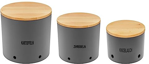 Magu Natur-Design Kartoffeltopf Zwiebeltopf Knoblauchtopf Anthrazit aus einem Polymer aus natürlichen Materialien Vorratsbehälter