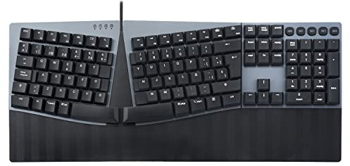 Perixx PERIBOARD-535BL Tastiera meccanica ergonomica cablata - Full Size - Tasti Clicky blu a basso profilo - Macro programmabili - Compatibile con Windows e Mac OS X - QWERTY Italiano