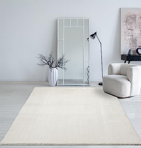 Mia´s Teppiche Taos – kuscheliger Kurzflor Teppich in Felloptik, super Soft & waschbar bis 30°C, mit Anti-Rutsch-Unterseite, Wohnzimmer & Schlafzimmer, Made in Turkey, Creme, 200 x 280 cm