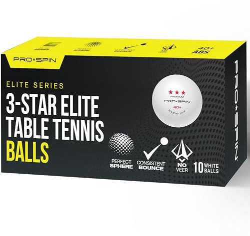 PRO SPIN Tischtennisbälle Elite-Serie – Weiße Premium Tischtennisbälle 3 Sterne| Leistungsstarke 40+ ABS-Bälle auf Turnierniveau | Perfekte Rundung, Perfekter Spin | Präzise Sprungkraft | Langlebig