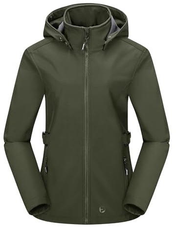 Outdoor Ventures Women's Waterproof Softshell Jacket Outdoor Hooded Jacket | Windproof, Fleece Lined, Breathable, Removable Hood, 4 Pockets, Adjustable Waist, for Hiking Camping Casual