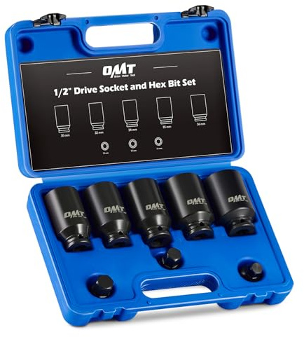 Orion Motor Tech 8pc Axle Nut Socket Set, 1/2 in Drive 12 Point Axle Nut Impact Socket Set with 6 Point Hex Bit Sockets, Extra-Deep Sockets with Storage Case, 14mm 17mm 19mm, 30mm 32mm 34mm 35mm 36mm
