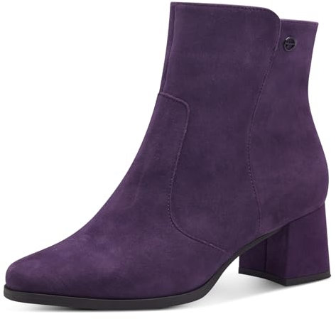 Tamaris COMFORT Damen Stiefeletten mit Absatz aus Leder Blockabsatz, Lila (Lila Wildleder), 37 EU