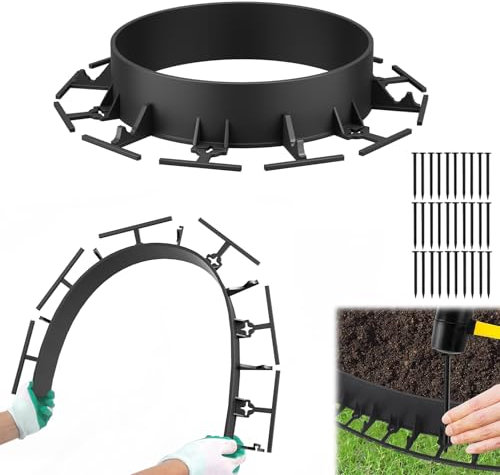 FIVMEN Rasenkante Kunststoff 12m x 5,8cm Beeteinfassung Streifen Design Beetumrandung mit Befestigungsnägel Rasenkantenrollen, Flexible Schneidebar Gartenpalisade