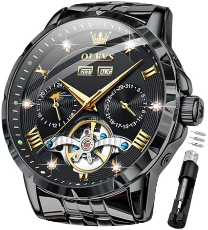 OLEVS Automatic Luxury Self Winding Skeleton Stainless Steel Mens Watches
