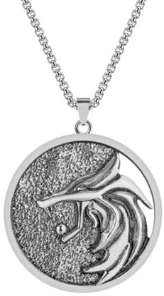 Witcher Geralt of Rivia Medaljong Vit Varg Halsband för Män Kvinnor Gåva Mens Födelsedag Hängsmycke Vintage Gwynbleidd