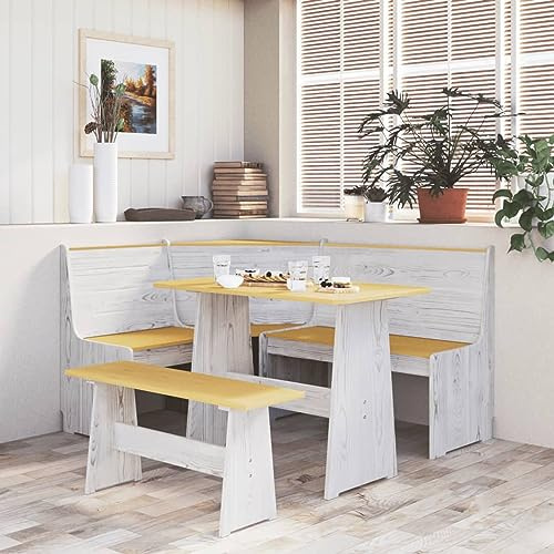 Tidyard Banc d'angle 151 cm Bois de pin Solide Marron Miel et Blanc, Banc à Chaussures, Intérieur Banquette pour Entrée, Couloir, Chambre, Salon