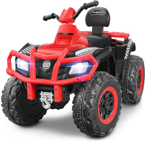 ELEMARA 24V 2 Seater Ride on ATV for Big Kids,Electric 4 Wheeler Kid Quad,Kids ATV Ride on 4 Wheeler with Total 400W Motors, 5mph Max Speed, LED Headlights, Music,Ride On Toys for Big Children, Red