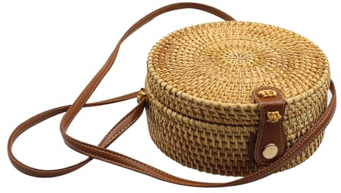 BEAHING Purse tissé, sac à main de paille rond avec bretelles d'été en osier en osier à bandoulière tissé sac à bandoulière pour femmes