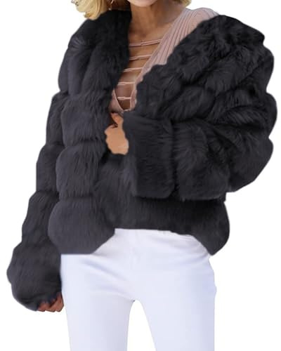 YIzdegg pälsjacka dam svart: dam vinter elegant kort pälsjacka pälsrock parkas cardigan rock fuskpäls jacka vinterrock enfärgad plyschjacka varm fuskpäls pälsrock övergångsjacka, Mörkgrå, S