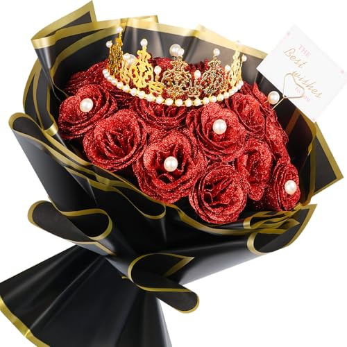 TLY Glitter Roses Bouquet,24 Pcs Red Flower Bouquet,Birthday Gifts for Women,Artificial Roses Bouquet for Mom Grandma Wife Girlfriend Mother's Day Graduation Anniversary Engagement Wedding