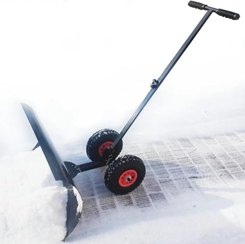 Snöplog snöborttagningsspade, snöspade för snöborttagning, kraftig rullande snöplog spade pusher manuell snölastbil med justerbart förlängningshandtag justerbart för gångvägar uteplatser och M