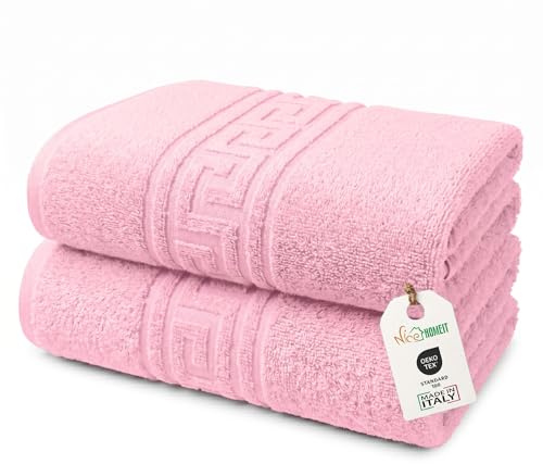 nice homeit Set med 2 stora badhanddukar 100 x 150 cm – extra stor badhandduk i 100 % ringspunnen bomull – extra mjuk och absorberande. Tillverkad i Italien