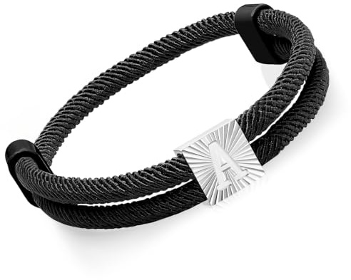 Bracciale in corda nautica da uomo con lettere, in nylon, nero, con lettera iniziale A-Z, bracciale da surfista regolabile, regalo per uomini, ragazzi, compleanni, lauree, a