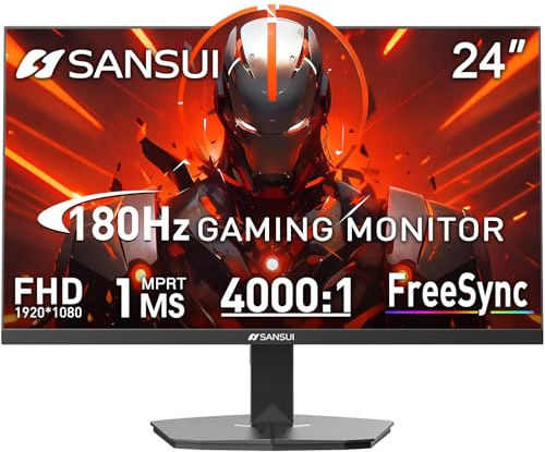 SANSUI Gaming Monitor, 24 Inch 180Hz, FHD 1080P 1ms 110% sRGB Computer Monitor, HDMI DP Ports VESA Support for Game Office (HDMI Cable Included)