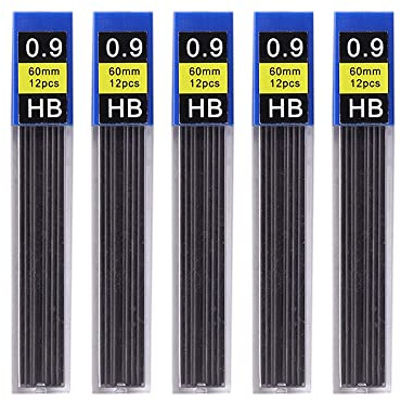 Set di 5 ricariche automatiche per matite, 0,3 mm, 0,5 mm, 0,7 mm, 0,9 mm, HB, ricariche sostituibili per matite meccaniche da disegno artistico (0,9 mm)