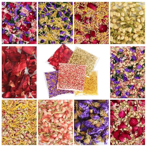 Petal Confetti,Natural Rose Petals Wedding,más de 40 tazas (250 g) 5 pétalos mixtos Confeti para bodas con pétalos de rosa, flores de jazmín.Pétalos secos biodegradables, para damas de honor y novias