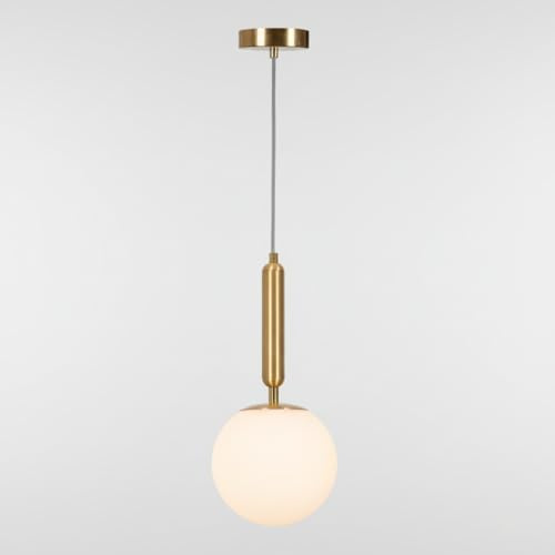 Lampada a Sospensione Moderna con Sfera in Vetro Opalino Ø15cm | Attacco E27 | Altezza Regolabile 125 cm | Design Elegante Finitura Oro | Illuminazione Cucina Salotto Camera – IP20