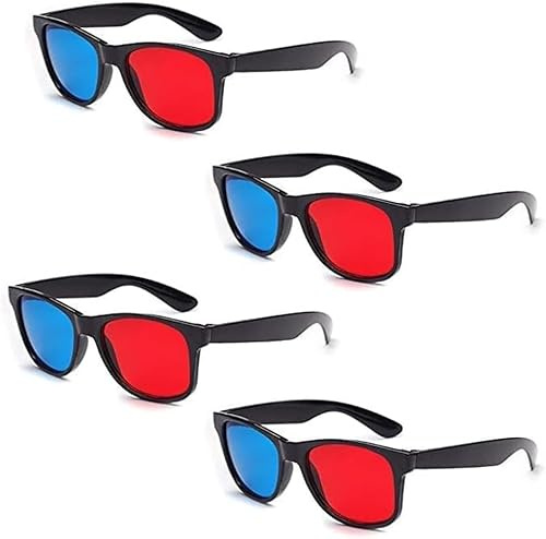 Lot de 4 lunettes 3D universelles rouges et bleues avec cadre vidéo dimensionnel pour jeux de films 3D, lunettes de visualisation 3D, design simple et léger, accessoires