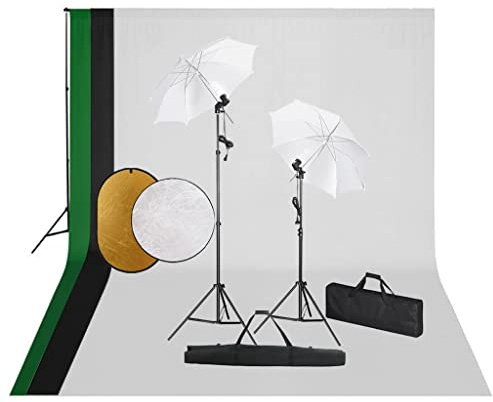 Kaloriko Fotostudioset med lampor, dimbara studiostrålkastare, bakgrundssystem av aluminium, 3 bomullskulisser, 5-i-1 reflektor, justerbart stativ, perfekt för fotografering, video, streaming