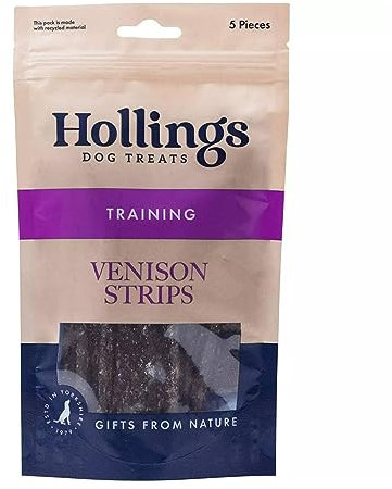 Hollings Treat Strips with Venison Dog Training Treats, 100% Natural, Air Dried Venison Strips for Adult Dogs, Gluten Free & High in Protein (5 Pack)