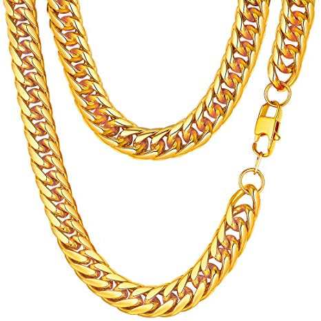 FindChic Collar de Cadena Cubana Acero Inoxidable Cadena Dorada 12mm de Ancho 56cm de Longitud, Regalos de Cumpleaños, Navidad y Aniversario para Hombre Chico Novio Amigos con Caja de Regalo