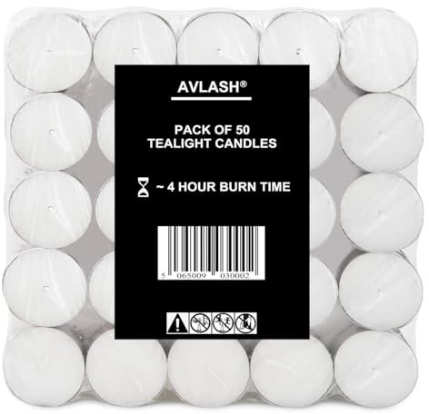 Avlash ® Pack of 50-4 Hour Burning Time Unscented Tea Lights, Great for Centrepieces, Weddings, Christmas, Spa, Dining Table and Home Décor