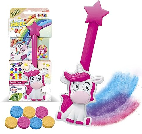 INKEE Varita Mágica Baño Unicornio con 7 Bombas de Baño para Niñas – Tiñe el Agua hasta 7 Colores – Aditivo Baño Vegano Sin Parabenos Testado Dermatest